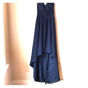 Strapless Navy Blue High-low Dress